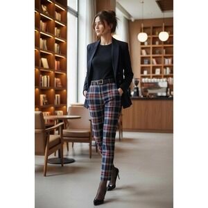 J. McLaughlin Navy Plaid Trousers